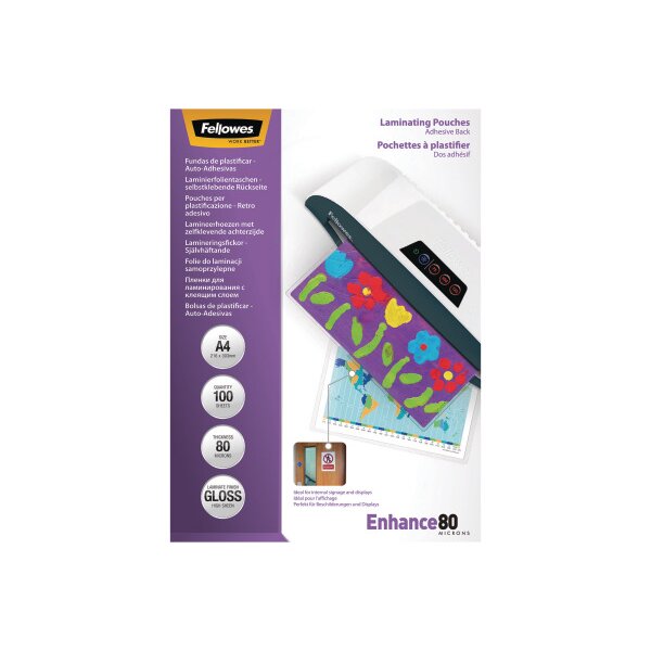 FELLOWES Laminiertasche A4 5302202 glanz, 80my selbstkl. 100 Stk