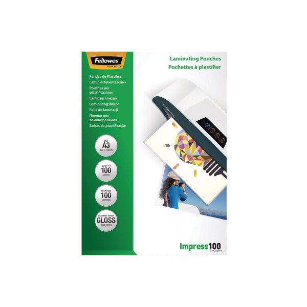 FELLOWES Laminiertasche A3 5351205 glanz, 100my 100 Stk