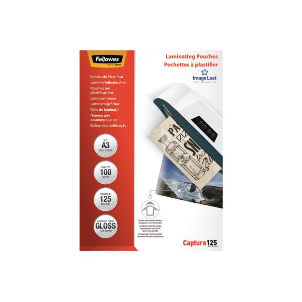 FELLOWES Laminiertasche A3 5307506 glanz, 125my 100 Stk