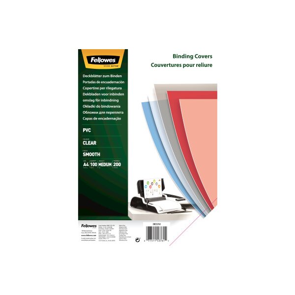 FELLOWES Deckblatt 200mic A4 5376102 grau transp. 100 Stück