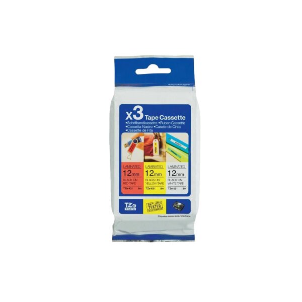 PTOUCH Bänder TZ-231/TZ-431/TZ-631 TZe-31M3 weiss/rot/gelb 12 mm