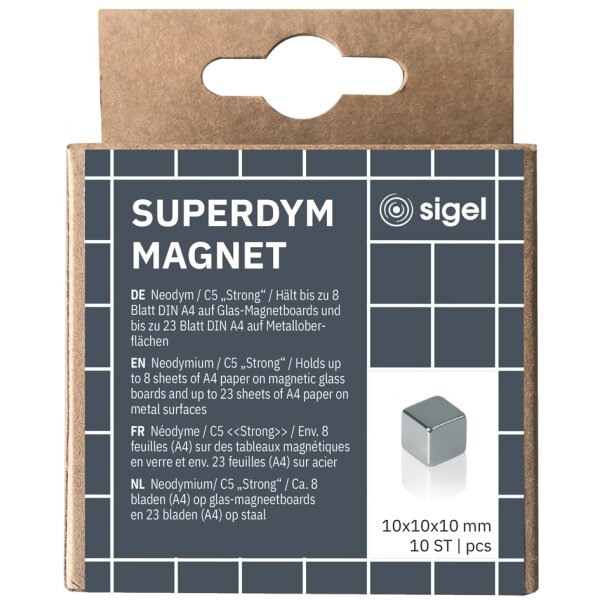 sigel Neodym-Würfelmagnet "Strong" C5, 6er Set, silber