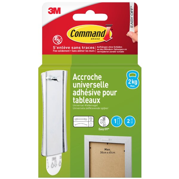 3M Command Crochet de fixation universel, L, argent