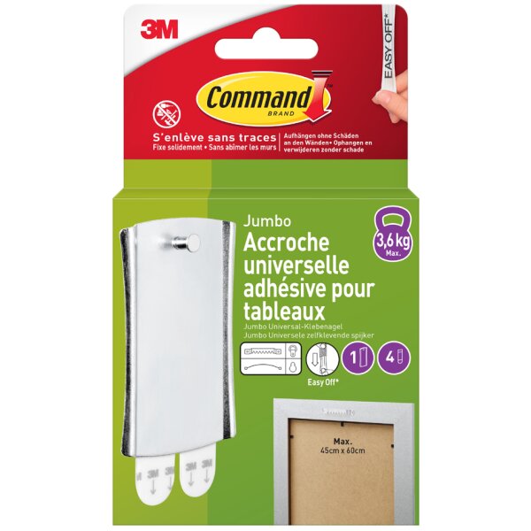 3M Command Crochet de fixation universel, L, argent