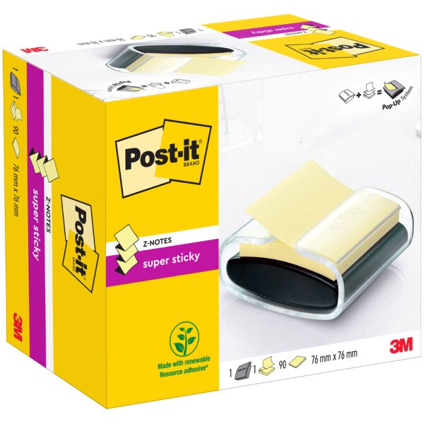 Post-it Z-Notes Spender, schwarz transparent, bestückt