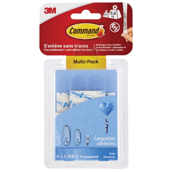 3M Command Recharge languette adh&eacute;sive, transparent, assorti