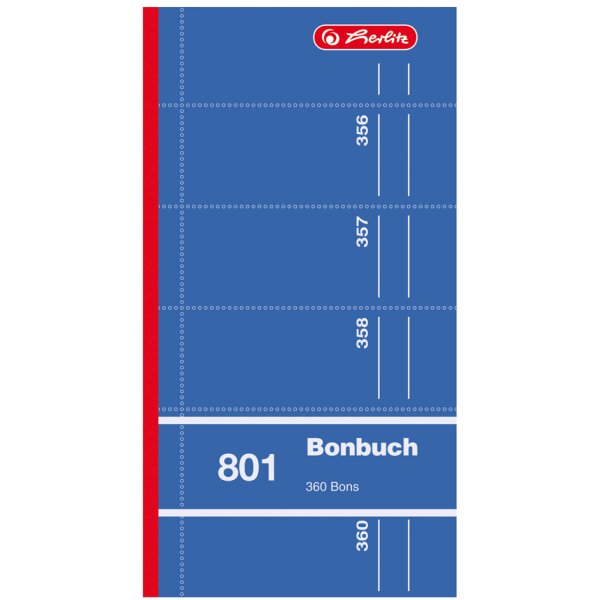 herlitz Formularbuch "Bonbuch 801", 90 x 198 mm, sortiert
