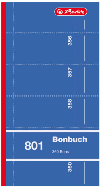 herlitz Formularbuch Bonbuch 801, 90 x 198 mm, sortiert