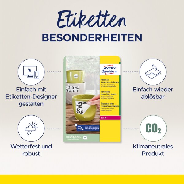 AVERY Zweckform wetterfeste Etiketten, 63,5 x 33,9 mm
