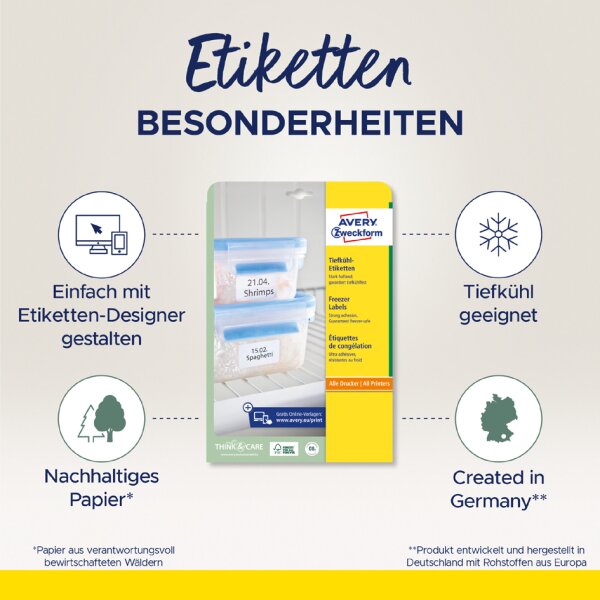 AVERY Zweckform Tiefkühl-Etiketten, 63,5 x 33,9 mm, weiss