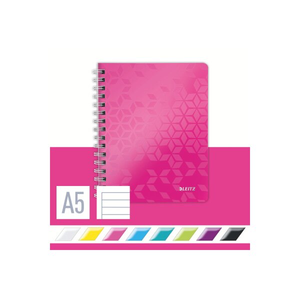 LEITZ Spiralbuch WOW PP A5 46390023 pink 80 Blatt