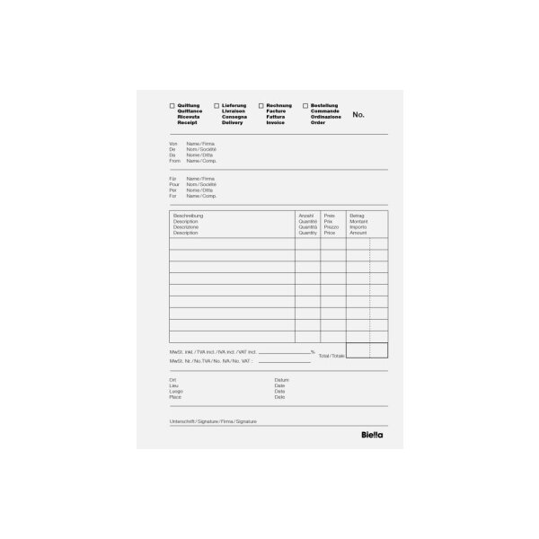 BIELLA Durchschreibeblock Copy A6 51662500U weiss 4-sprachig, Mehrzweck