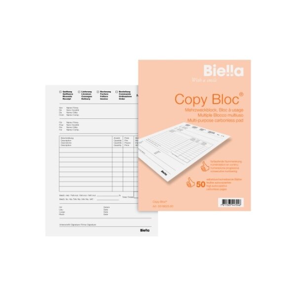 BIELLA Bloc copy A6 51662500U blanc 4 langues, mutiuse