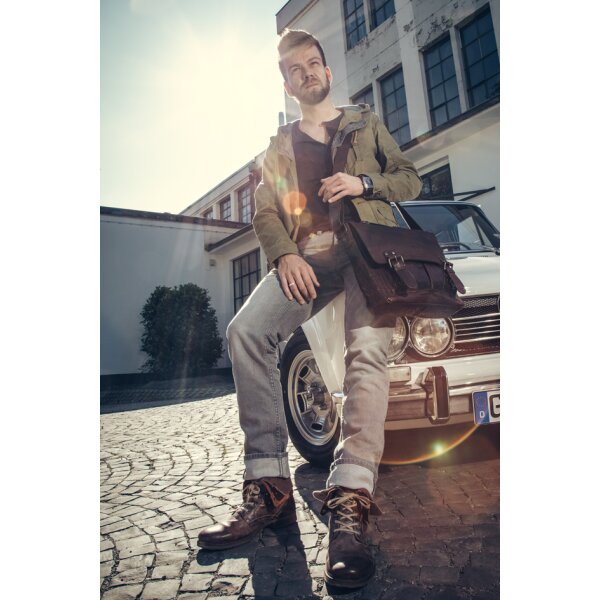 PRIDE&SOUL Umhängetasche "Business Bag L", Leder, braun