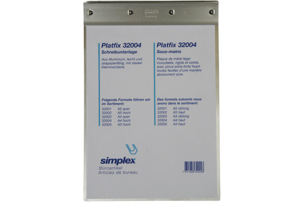 SIMPLEX Sous-main Platfix 32004 aluminium, pour A4 française