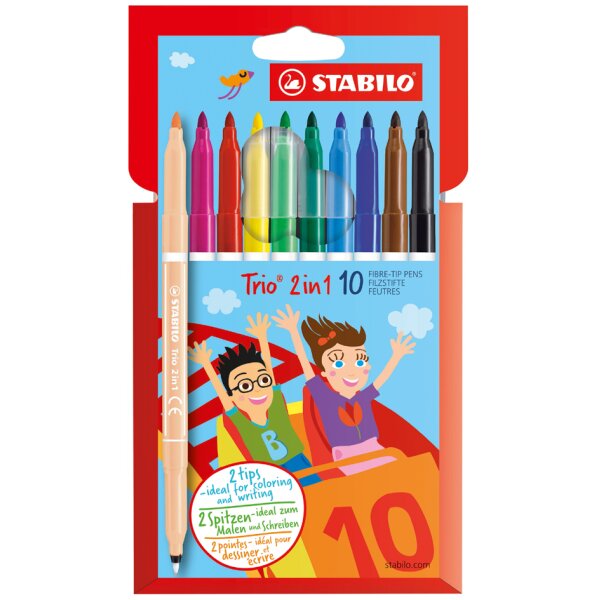 STABILO Fasermaler Fineliner Trio 2in1, 10er Kartonetui