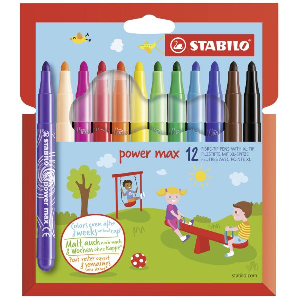 STABILO Fasermaler power max, rund, 12er Kartonetui