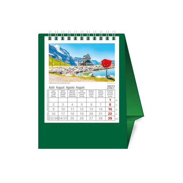 NOVOS Calendrier table Helvetia 2027 501081 1M/1P vert fonc&eacute; ML 11.5x14cm