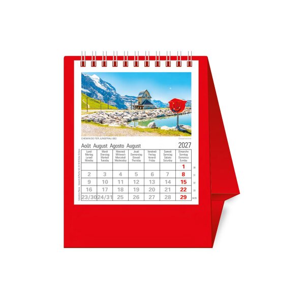 NOVOS Calendrier table Helvetia 2027 501012 1M/1P rouge ML 11.5x14cm
