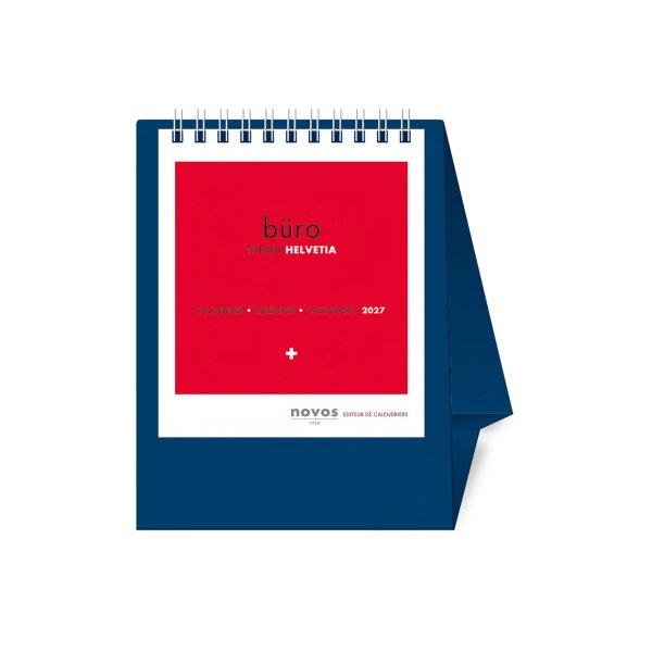 NOVOS Calendrier table Helvetia 2027 501043 1M/1P bleu fonc&eacute; ML 11.5x14cm