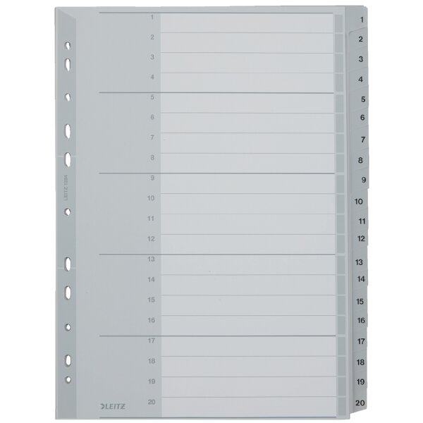 LEITZ Kunststoff-Register, Zahlen, A4 Überbreite, 1-12, grau