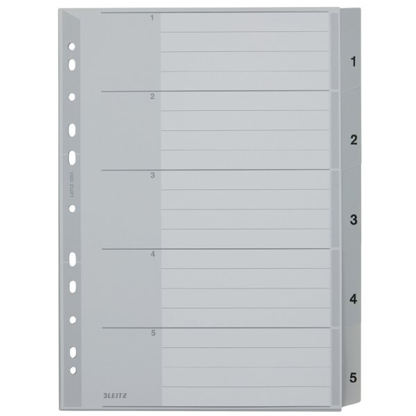 LEITZ Kunststoff-Register, Zahlen, A4 Überbreite, 1-12, grau