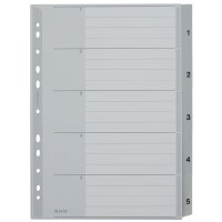 LEITZ Kunststoff-Register, Zahlen, A4 Überbreite, 1-12, grau