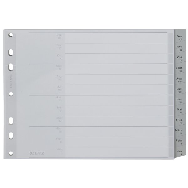 LEITZ Kunststoff-Register, Monate, A4 &Uuml;berbreite, Dez.-Jan.
