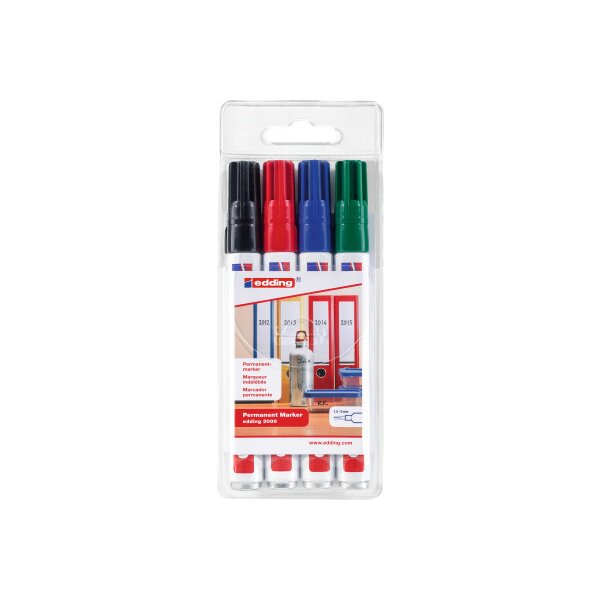 EDDING Permanent Marker 3000 1.5-3mm 3000-E4 4 couleurs ass.