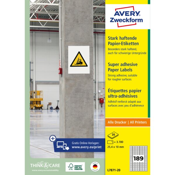 AVERY Zweckform Stark haftende Papier-Etiketten, 210 x 297mm