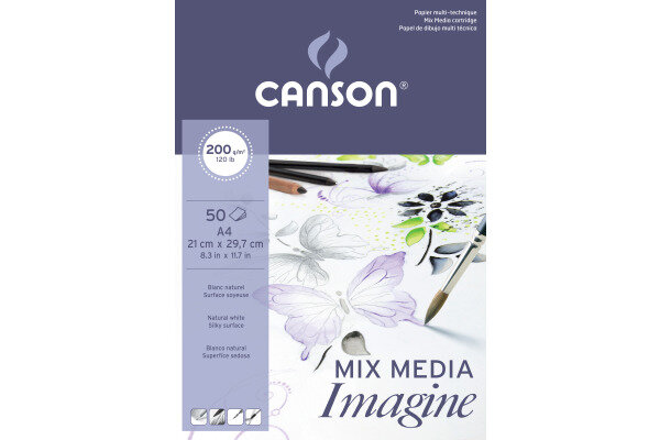 CANSON Imagine Zeichenpapierblöcke A4 200006008 200g, weiss 50 Blatt