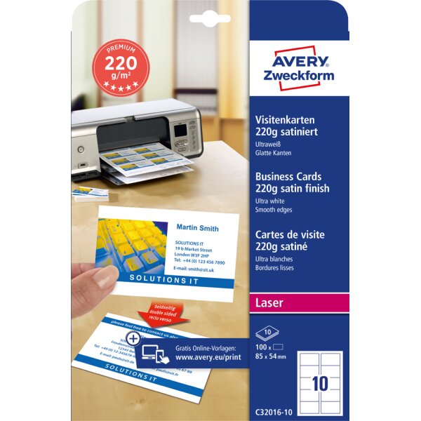 AVERY Zweckform Quick &amp; Clean Cartes de visite, satin&eacute;es