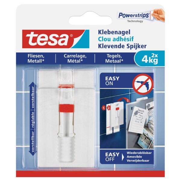 tesa Powerstrips Clou adhésif pour carrelage et métal, 4,0
