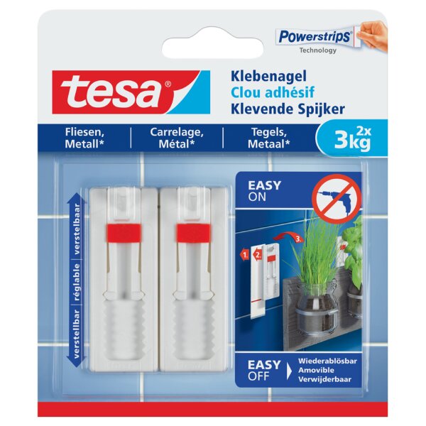 tesa Powerstrips Clou adhésif pour carrelage et métal, 4,0