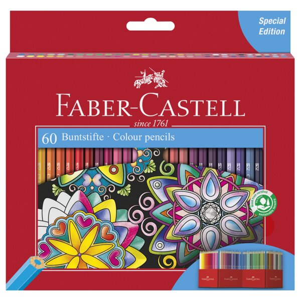 FABER-CASTELL Hexagonal-Buntstifte CASTLE, 60er Kartonetui