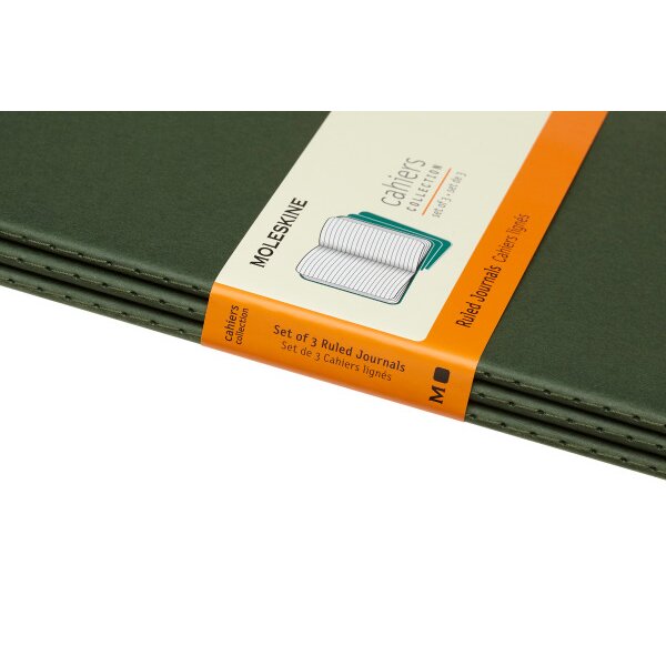 MOLESKINE Cahier L/A5, 3x, Liniert 855273 Myrtengr&uuml;n 3 St&uuml;ck