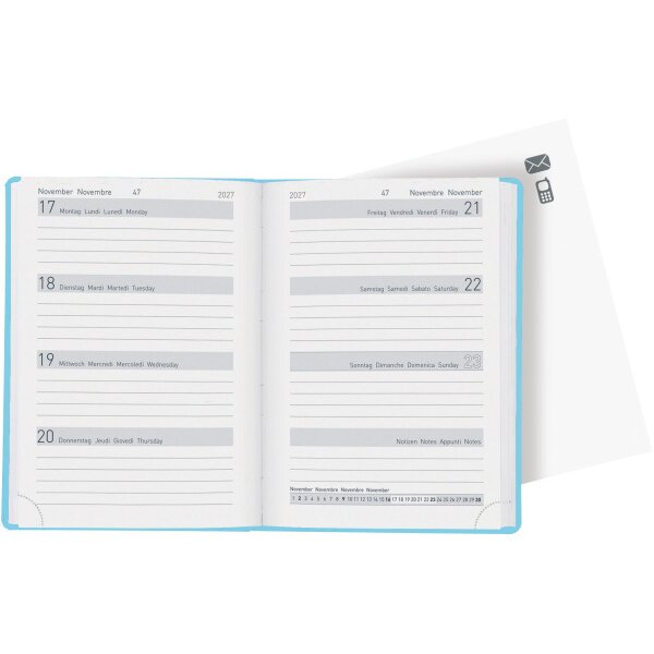 BIELLA Taschenagenda Memento 2027 825715060027U 1W/2S hellblau ML 10.1x14.2cm