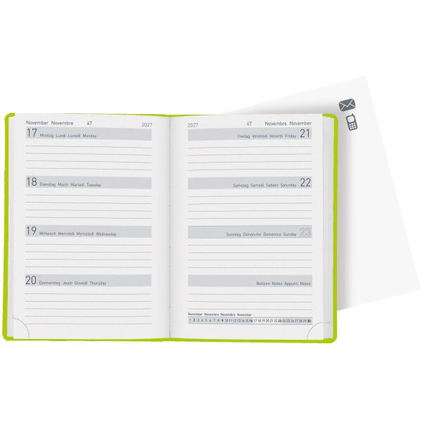 BIELLA Taschenagenda Memento 2027 825715310027U 1W/2S hellgr&uuml;n ML 10.1x14.2cm