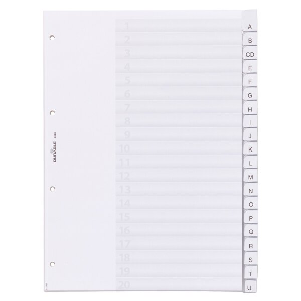 DURABLE Kunststoff-Register, A4, 20-teilig, transparent