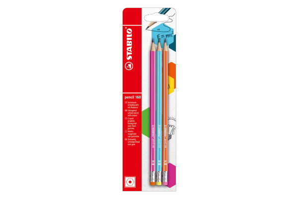 STABILO Bleistift 160 mit Gummi HB B-50500-10 assortiert 3 Stk.