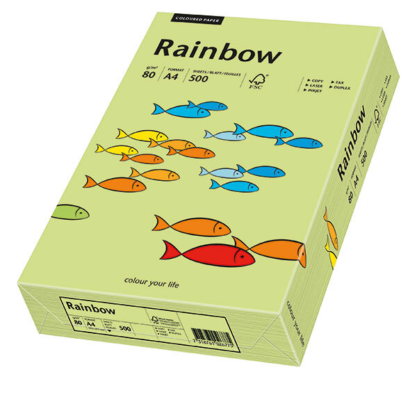 RAINBOW Papier couleur vert lumineux A4 160g - 1 Carton (1250 Feuilles)