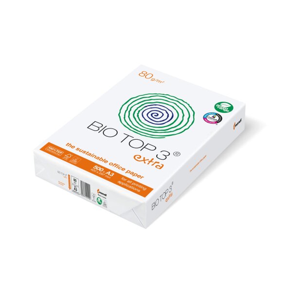 BIO TOP 3 Umweltpapier naturweiss A3 80g - 1 Karton (2500 Blatt)