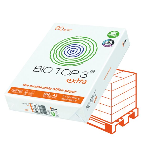 BIO TOP 3 Umweltpapier naturweiss A3 80g - 1 Palette (50000 Blatt)